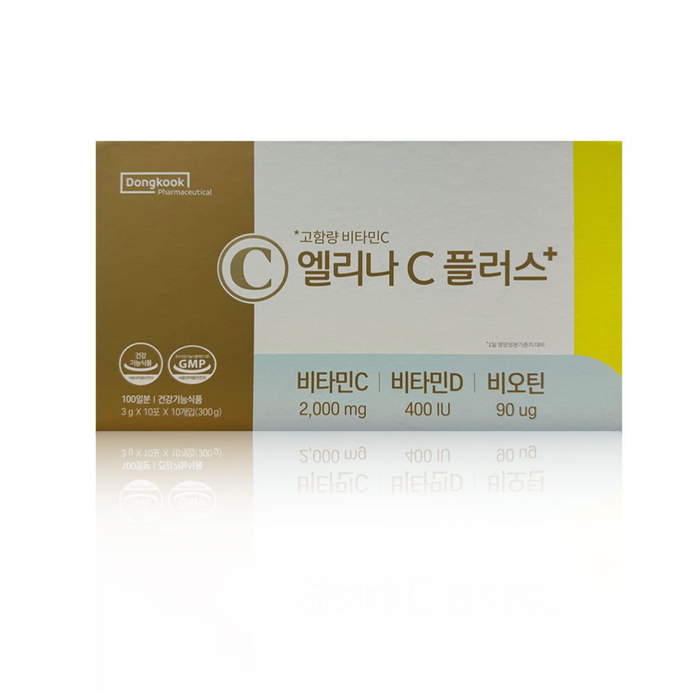 동국제약 <b>엘리나 C</b> 플러스 비티민C 비타민D 비오틴 3g 10포 10개입 100일분 1박스
