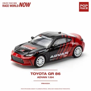 1:64 POPRACE Toyota GR86 Advan 블랙 레드 합금 자동차