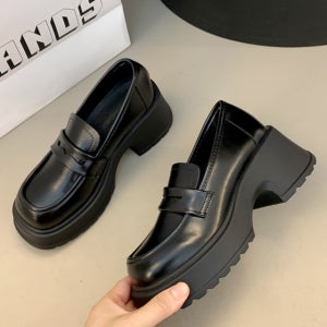 [메르나뛰] 자체제작 통굽 키높이 가보시 발편한 청키힐 에나멜 여성 로퍼 ME698-1