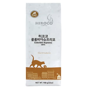 히코코 콜롬비아 슈프리모 원두 커피 908g 아로마 밸브 부착 홈카페 커피