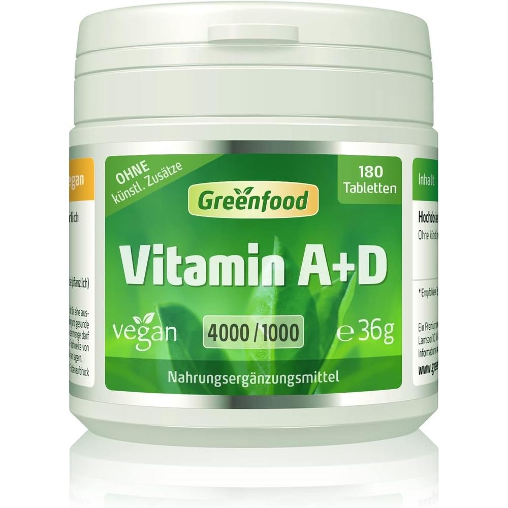 독일 그린푸드 <b>Greenfood Vitamin A</b>+D 비타민A 4000ie + 비타민D 1000ie 180정