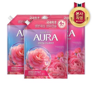 아우라 생화캡슐 초고농축 섬유유연제 리필 1.7L 피오니로즈 3개