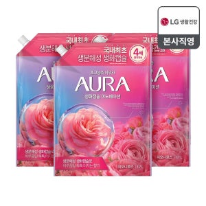 아우라 생화캡슐 초고농축 섬유유연제 리필 피오니로즈, 1.7L, 3개