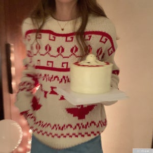 [한정수량 원가세일] 기하학 패턴 루즈핏 라운드 울니트 2col 겨울 봄 제이플로우