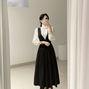 스테디 레이어드 플리츠 주름 뷔스티에 원피스