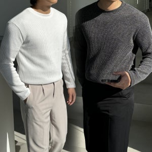 클라쓰업 슬림라인 골지 니트 무지 긴팔티 7762