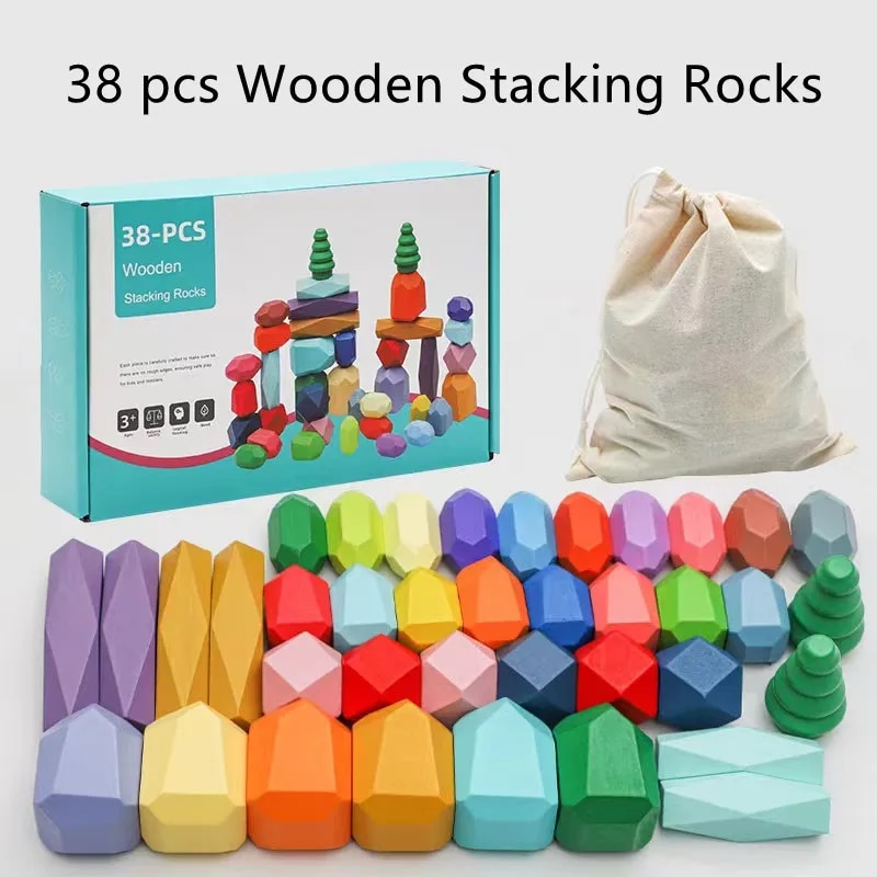 몬테소리 레인보우 나무 돌 쌓기 블록 Stapelstenen Balans <b>킨더 밸런스</b> Stapelsteen 어린이 교육 완구