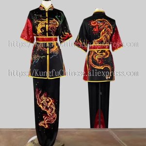 중국 무술 전통 의상 쿵후 유니폼 의류 정장 장석 자수 드래곤 타이거 남성 여성