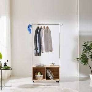 해피 원룸 서랍장 이동식행거 서랍 스탠드옷걸이 원목 수납장 틈새 오픈 일자형 행거