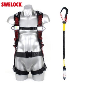 SWELOCK 스왈록 전체식 안전벨트 AL 대구경훅 엘라스틱 원터치버클 검정 453-20E