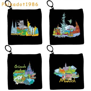 뮌헨 몬트리올 모스코 San Francisco Munich 뉴욕 도쿄 Toronto Venice Vienna 캔버스 동전 지갑 열쇠 케이스 가방 파우치
