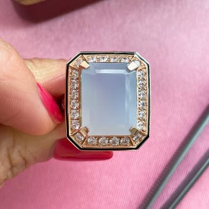 14K 18K 클래시 에메랄드컷 칼세도니 (블루 아게이트) 반지