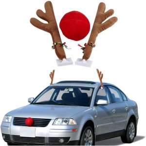 홀로라스 크리스마스 자동차 순록 뿔과 코 장식 키트 차량 의상 플러시 루돌프 빨간 사슴 뿔 액세서리