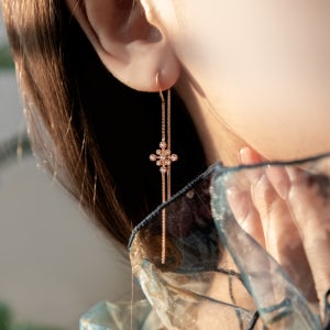 14K 스노우 눈꽃 롱드롭 체인 세련된 웨딩촬영 사이즈걱정없는 두꺼운귓볼 귀걸이