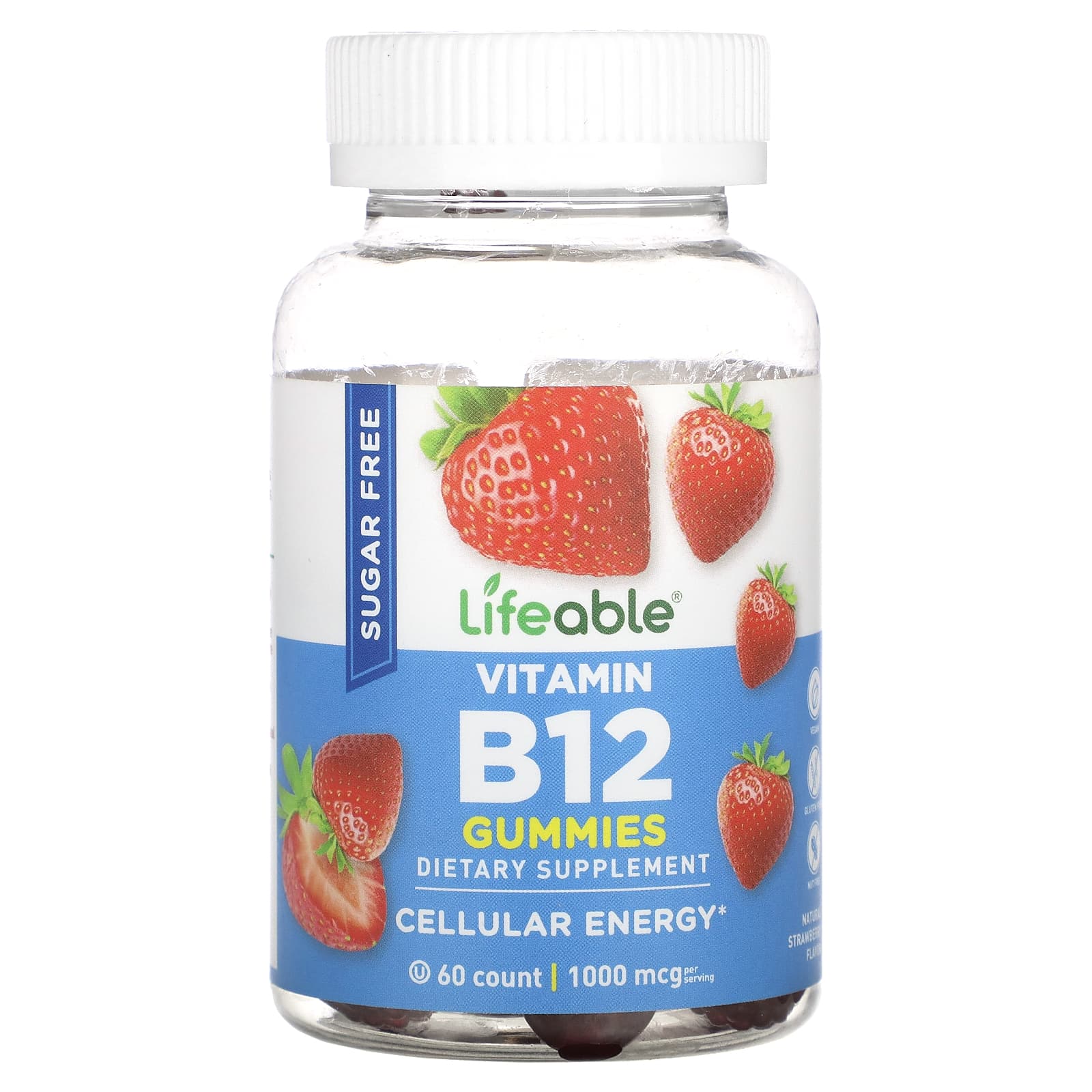 라이프에이블 <b>비타민 B</b>12 <b>구미</b>젤리 무가당 내추럴 <b>스트로베리</b> 500 mcg <b>60 구미</b>