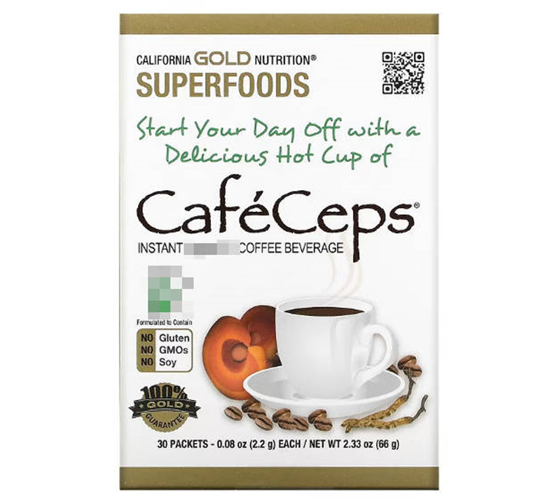 CGN <b>CafeCeps</b> 인스턴트 커피 동충하초 영지버섯 분말 30팩 각2.2g