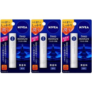 일본 니베아 딥 모이스처 립밤 립케어 무향료 3개 세트팩