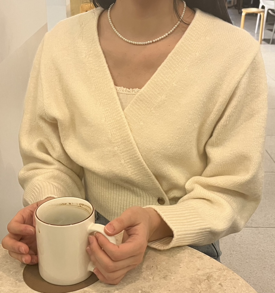 랩크롭가디건 랩니트 크림색가디건