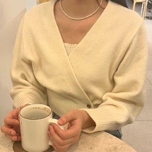 랩크롭가디건 랩니트 크림색가디건