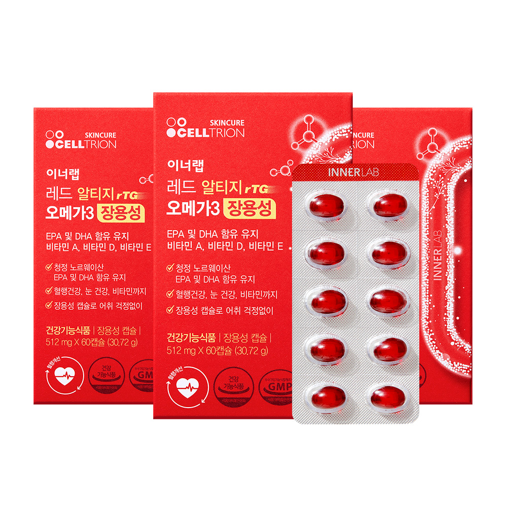 [셀트리온 이너랩] <b>레드</b> 알티지 <b>오메가</b>3 장용성 60캡슐, 3개