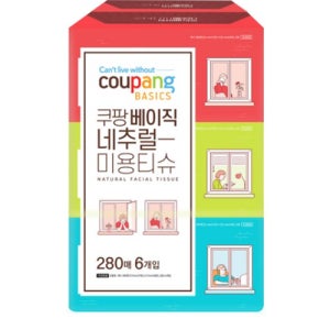 쿠팡베이직 천연펄프 각티슈 280매입 x 6개 (총 3360매입)