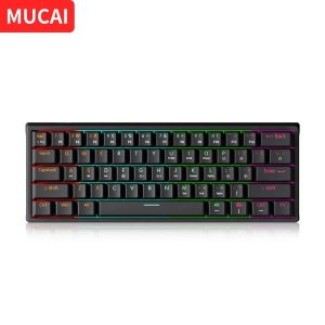 MUCAI MK61 USB 게임 기계 키보드 빨간 스위치 61 키 유선 분리 가능한 케이블 RGB 백라이트 핫 스와핑