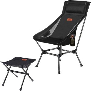 안요커 캠핑 의자 투웨이 콤팩트 백패킹 휴대용 접이식 사이드 포켓이 있는 비치 머리 받침대 경량 등산 01666 (블랙) Black