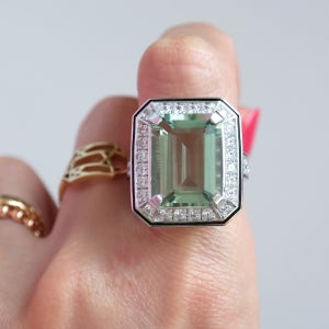 14K 18K 클래시 에메랄드컷 프라시오라이트 (그린 쿼츠) 반지