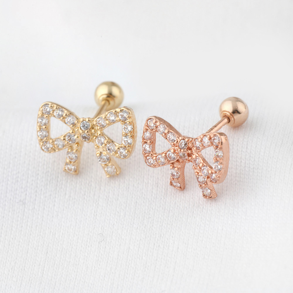 14K 빅 리본 풀스톤 큐빅 피어싱