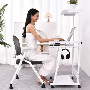 아우스 2단 컴퓨터책상 선반 이동식 노트북 책상 1인용 게이밍책상 h형 서재 화이트