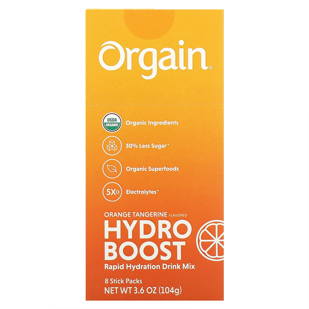 Orgain 하이드로 부스트 레피드 하이드레이션 드링크 믹스 오렌지 텐저린 8 스틱팩 0.45 oz (13g)