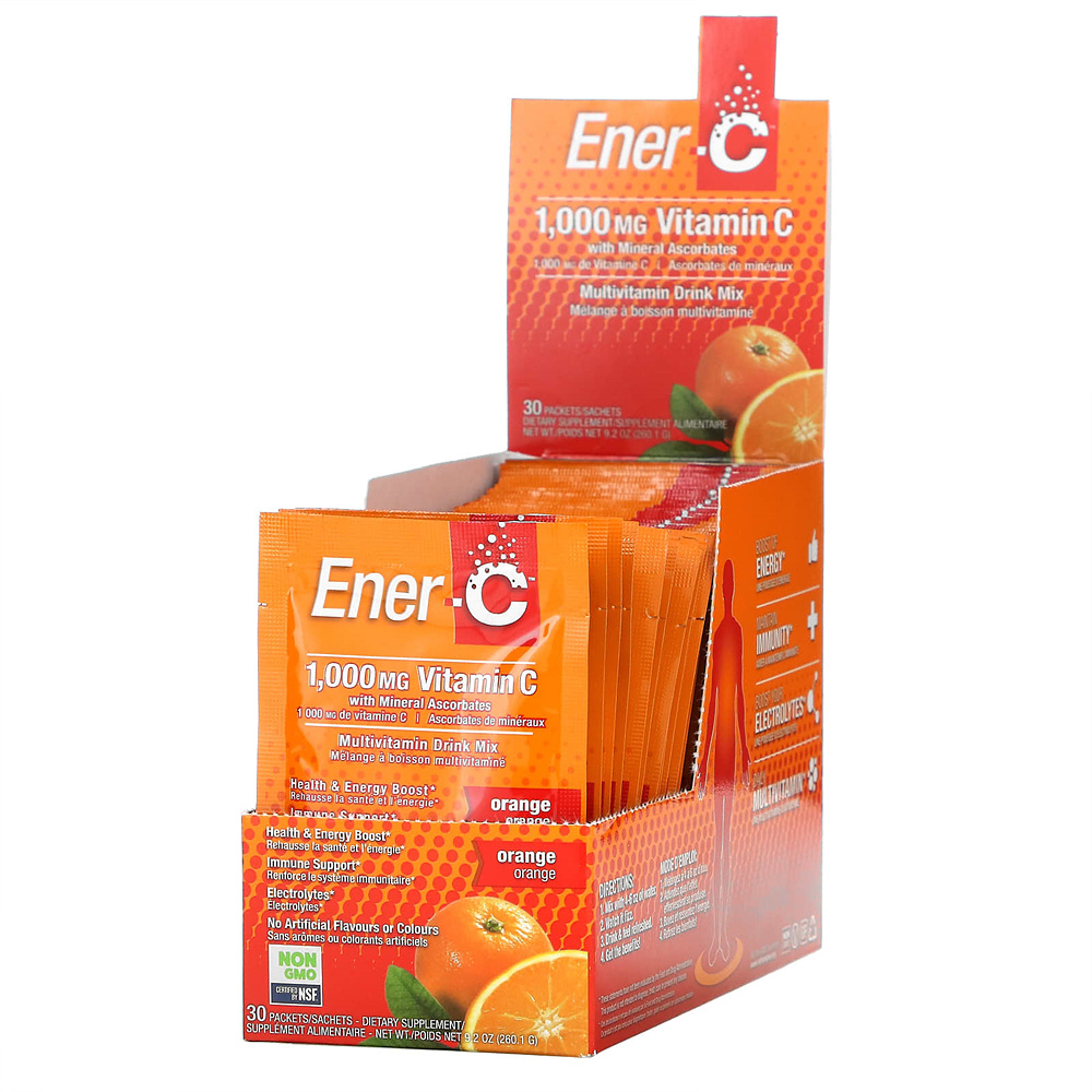 Ener-C 비타민C 종합비타민 드링크 믹스 오렌지 1000mg 30팩 각 8.67g(0.3oz)