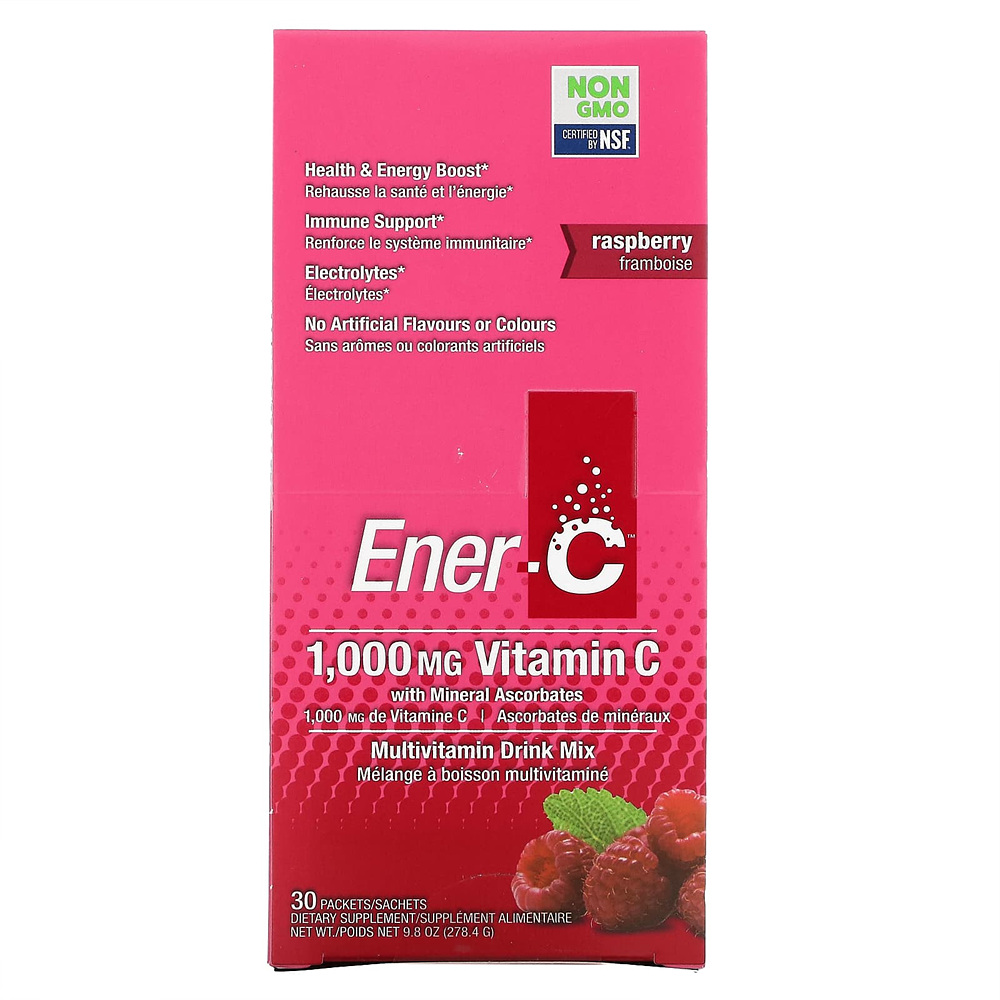 Ener-C 비타민 C 종합 비타민 드링크 믹스 라즈베리 1,000mg 30팩 277g(9.8oz)
