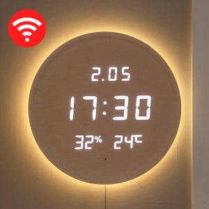 플라이토 벽시계 LED 벽걸이 3세대 백라이트 인테리어 디지털 전자 거실 집들이 루나 온습도 와이파이