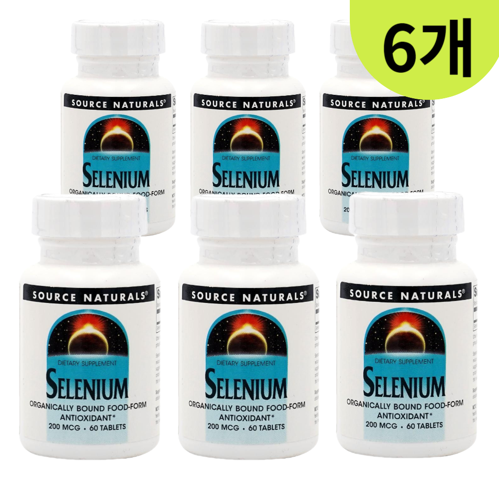 소스네츄럴 <b>셀레늄</b> 셀렌 Selenium 200mcg 60정 6개