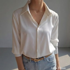 새틴블라우스 실키 실크 흰색 하늘색 핑크 검정 베이지 봄 가을