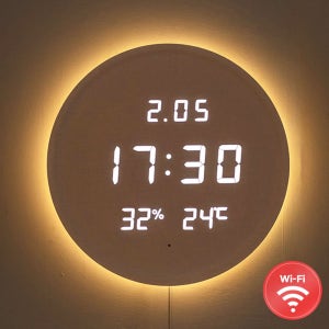 플라이토 LED시계 무타공 벽걸이 전자 디지털 아트월 거실 3세대 백라이트 루나 온습도