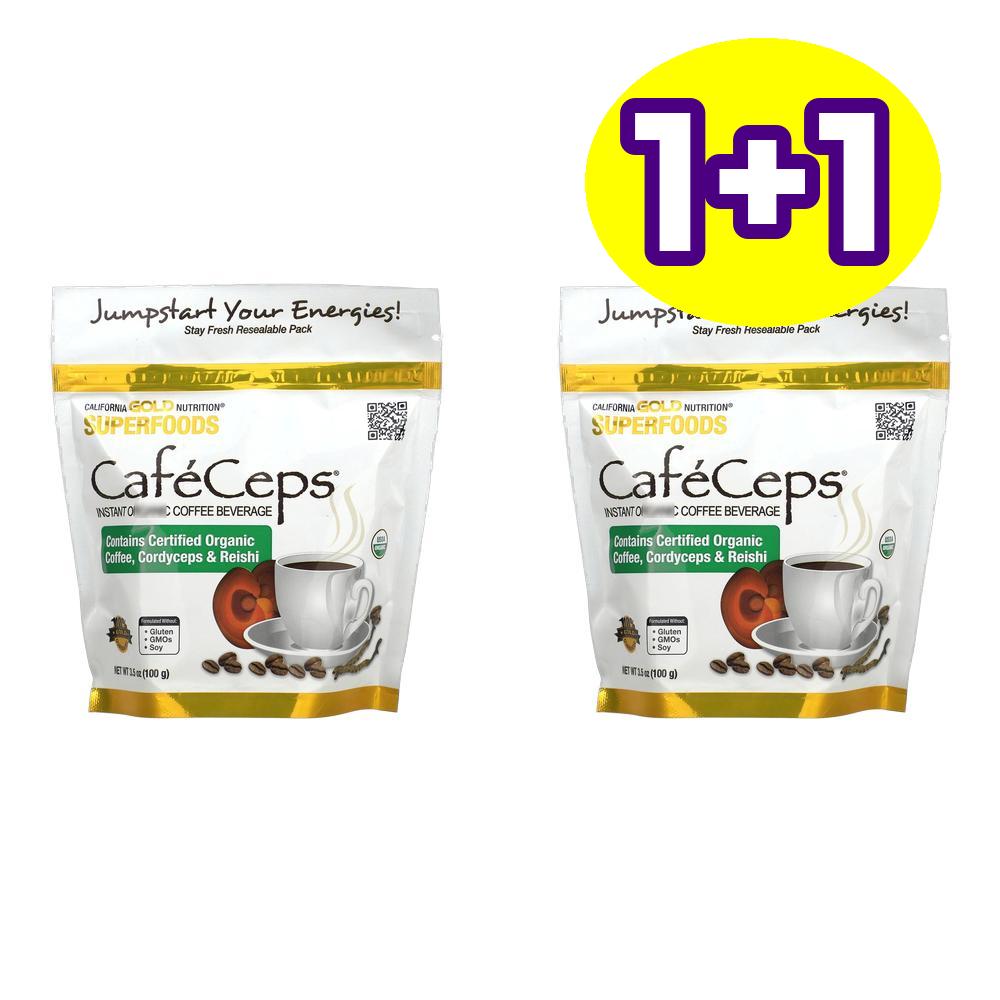 캘리포니아골드 <b>CafeCeps</b> 인스턴트 커피 동충하초 영지버섯 버섯 파우더 100g 2개