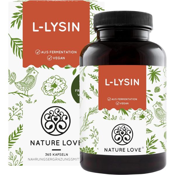 <b>Nature Love</b> 독일 직배송 L라이신 365 캡슐 1000mg 발효 6개월 범위 생산됨