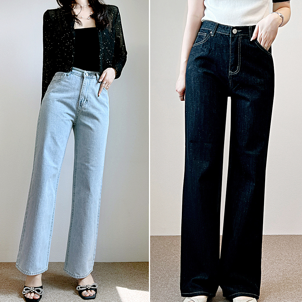 와이드 청바지 여름 여성 세미 와이드 데님 팬츠 블랙진 흑청 데님 생지 진청 연청바지