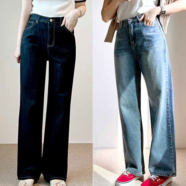 와이드 청바지 가을 여성 세미 와이드데님 팬츠 흑청 데님 생지 연청 진청 블랙진 그레이진