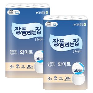 잘풀리는집 화이트 3겹 데코 30롤 2팩 화장지 휴지 두루마리