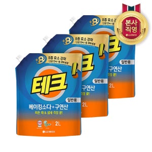 테크 베이킹소다+구연산 실내건조 액체세제 일반 리필 2L 3개