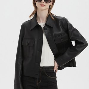 나비올라 여성 양가죽 심플 정장 자켓 블랙 라이더재킷