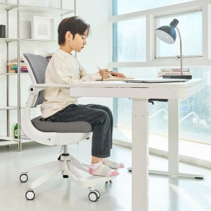 피치트렌디 헤이체어 어린이의자 초등학생 책상 의자 팔걸이 수납 화이트-그레이(회전 중심봉)