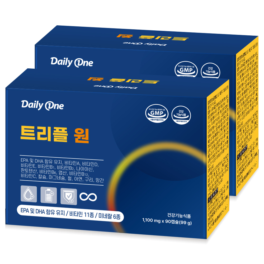 <b>데일리원</b> 트리플원 종합 멀티 비타민 올인원 영양제 1,100mg X 90캡슐 2통