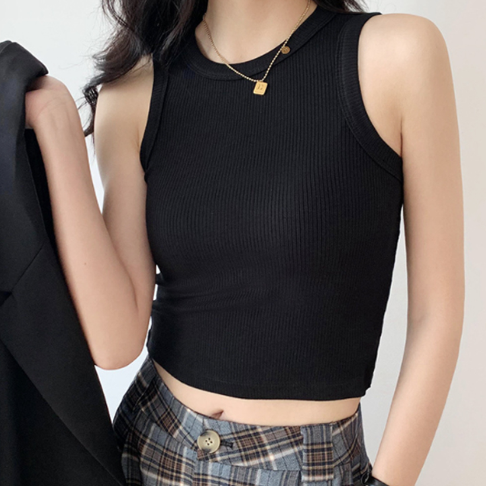 골지 민소매 크롭 티셔츠 이너 나시티 여성 탱크탑