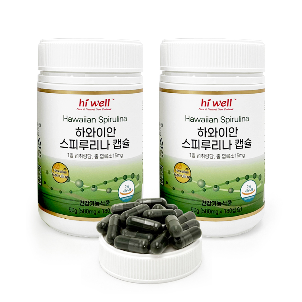 (4개월분) 하이웰 <b>하와이안 스피루리나</b> 분말 캡슐 [소비기한 2026.10.01] 180캡슐, 2개