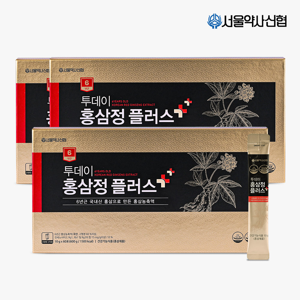 <b>서울약사신협</b> 진세노사이드 15mg 6년근 투데이 홍삼정 플러스 10g 60포 3박스