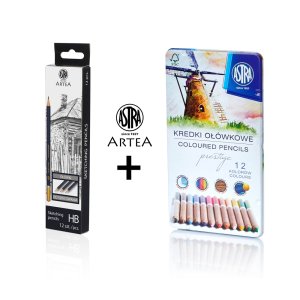 신학기 선물 Astra 연필HB 12pcs + 색연필 12색 세트